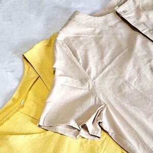 2 for $20 linen shirt dress light mustard and beige color.  See photos for size